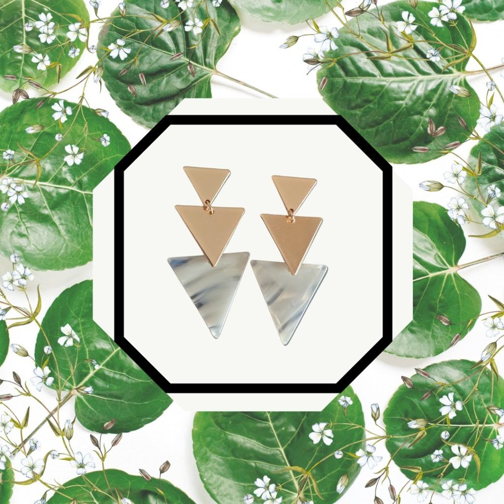 Gold and Marble Drop Earrings